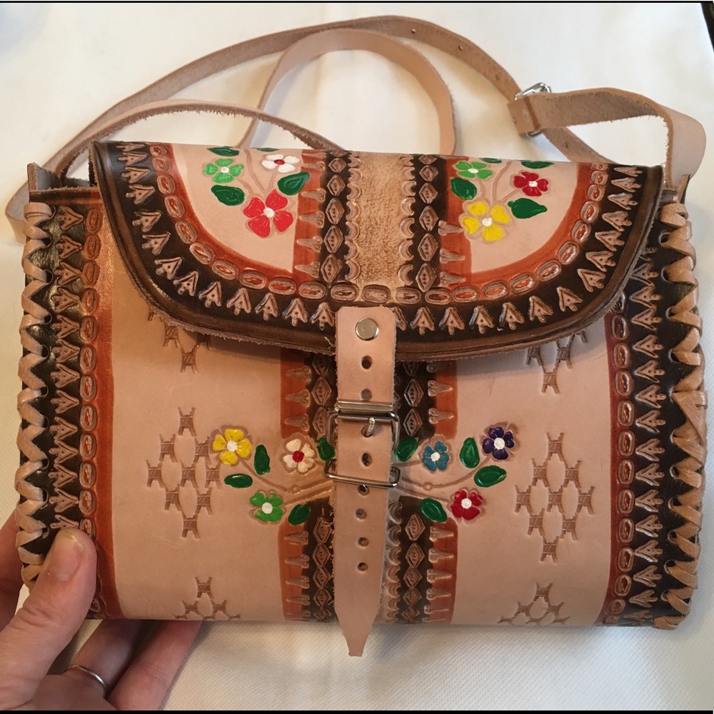 Mexican Colorful Tooled Leather Bag